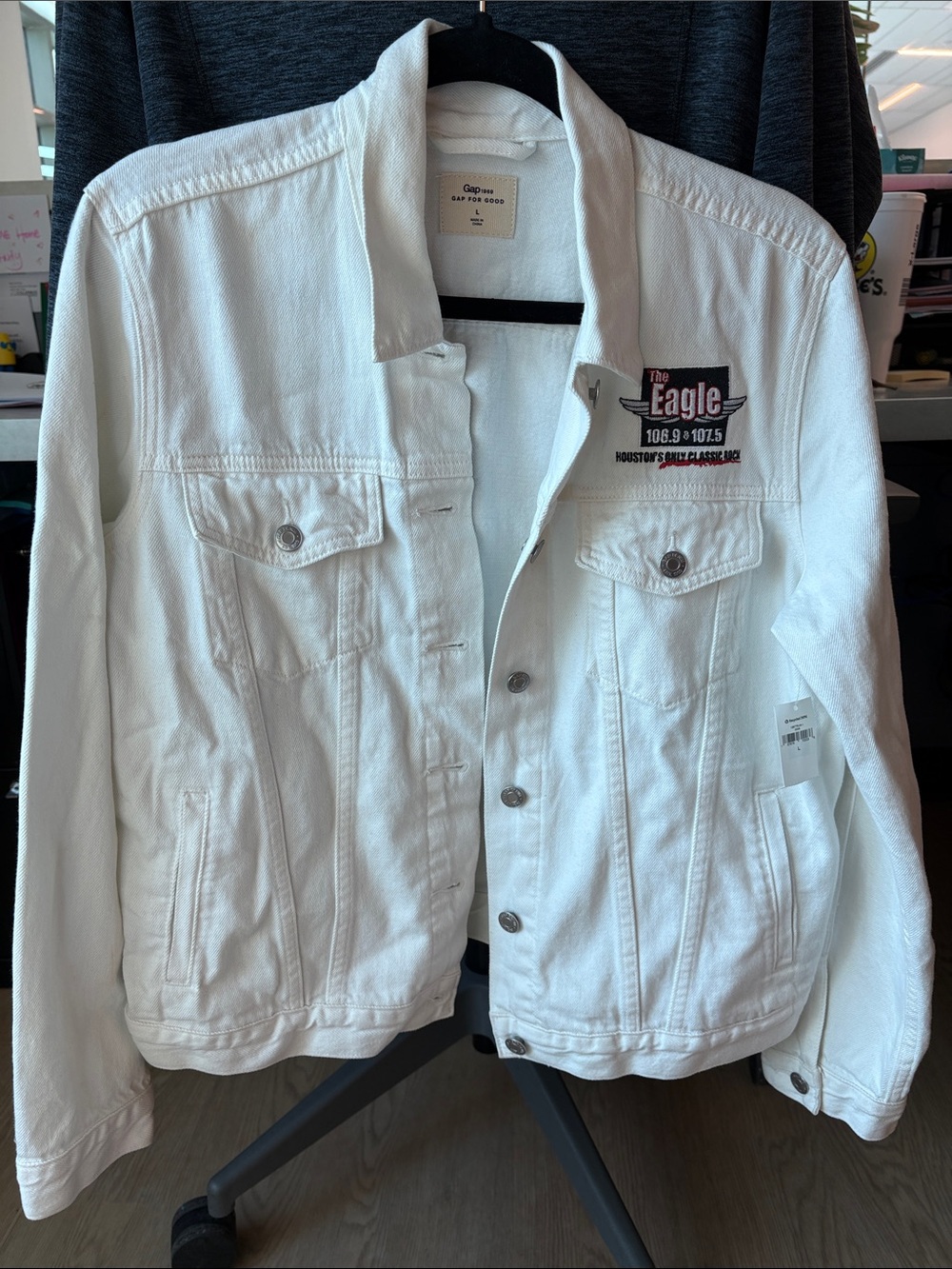 GAP White Denim Jacket w/ embroidered Houston Radio Station